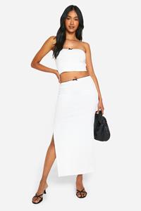 Boohoo Ribbed Contrast Bow Detail Maxi Skirt, White