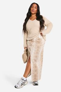 Boohoo Plus Croc Print Denim Maxi Skirt, Multi