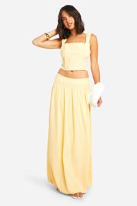 Boohoo Geweven Maxi Rok Met Pofmouwen, Butter