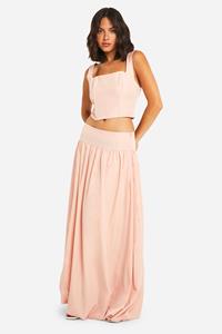 Boohoo Geweven Maxi Rok Met Pofmouwen, Soft Pink