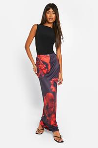 Boohoo Strakke Bloemenprint Maxi Rok, Black