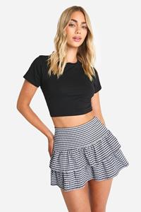 Boohoo Bengaline Gingham Mini Rokje Met Ruches, Gingham