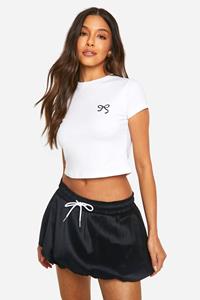 Boohoo Drawcord Waist Puff Ball Mini Skirt, Black