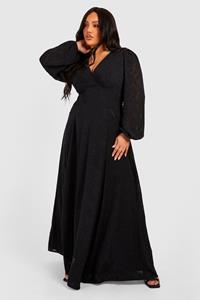 Boohoo Plus Jaquard Bloemen Maxi Jurk, Black