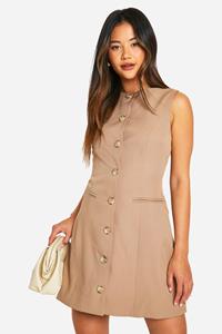 Boohoo Mini Jurk Met Boothals En Nephoornen, Mocha