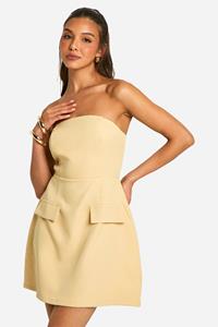 Boohoo Getailleerde Strapless Mini Jurk, Butter