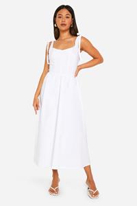 Boohoo Tie Shoulder Bengaline Milkmaid Midaxi Dress, White