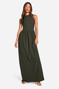 Boohoo Tall Crinkle Drop Waist Racer Maxi Dress, Khaki