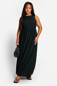 Boohoo Plus Crinkle Racer Neck Maxi Dress, Black