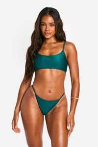 Boohoo Print Tanga Bikini Bottoms, Emerald