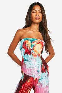 Boohoo Plisse Bandeau Top Met Print, Multi