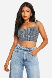 Boohoo Petite Seersucker Gingham Bralette, Black