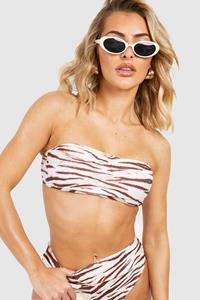 Boohoo Tijgerprint Bandeau Bikini Top, Cream