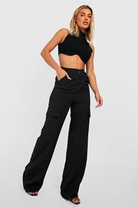 Boohoo Getailleerde Baggy Cargo Broek Met Asymmetrische Taille, Black