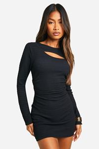 Boohoo Mini Jurk Met Textuur En Uitsnijding, Black