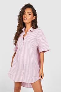 Boohoo Oversized Gestreepte Blouse Jurk Met Korte Mouwen, Pink