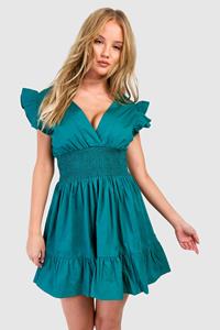 Boohoo Mini Jurk Met Ruches, Green