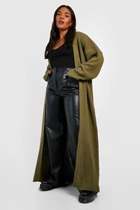 Boohoo Plus Oversized Gebreide Maxi Cardigan, Khaki