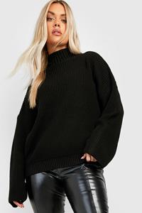 Boohoo Plus Gebreide Trui Met Hoge Kraag, Black