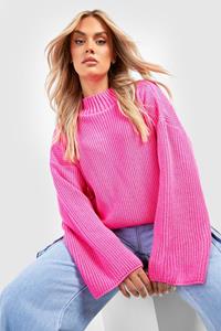 Boohoo Plus Gebreide Trui Met Hoge Kraag, Hot Pink