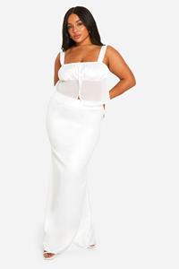 Boohoo Plus Satijnen Maxi Rok, White