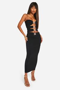 Boohoo Super Stretch Trim Detail Column Maxi Skirt, Black