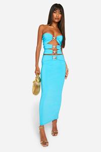 Boohoo Super Stretch Trim Detail Column Maxi Skirt, Azure