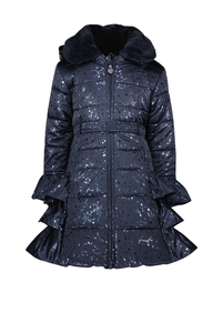 Le Chic Meisjes winterjas ruffel aop bouquet navy