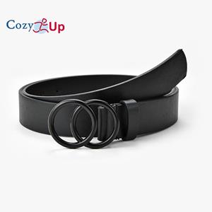 Cozy Up European and American Double Circle Black Buttons Women's Belt Fashion Decorative Jeans Belt Women