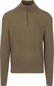 Tommy Hilfiger Half Zip Kabel Pullover Olijfgroen