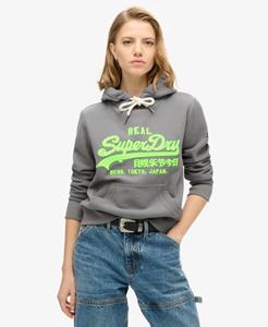 Superdry Vrouwen Hoodie met Geborduurd Vintage Neonlogo en Grafische Print Lichtgrijs