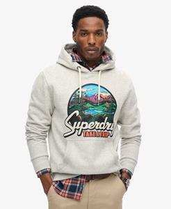 Superdry Mannen Travel Postcard Hoodie met Print Lichtgrijs