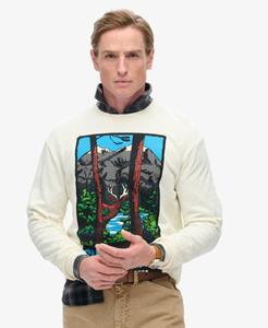 Superdry Mannen Travel Postcard Sweatshirt met Ronde Hals en Grafische Print Crème