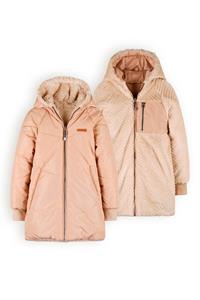 NoNo Meisjes reversibel winterjas halflang met capuchon - Baybee - Zand blush