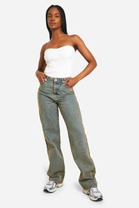 Boohoo Tall Basic High Waist Boyfriend Jeans, Dark Sand