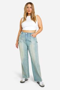 Boohoo Plus Gebleekte Jeans Met Gesplitste Kont, Bleach Wash