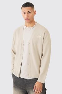 Boohoo Man Gebreide Regular Fit Cardigan Met Logo, Stone