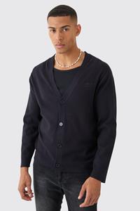 Boohoo Man Gebreide Regular Fit Cardigan Met Logo, Black