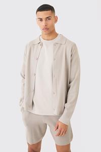 Boohoo Gebreide Regular Fit Harrington Cardigan, Light Grey