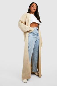 Boohoo Plus Oversized Gebreide Maxi Cardigan, Stone