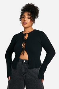 Boohoo Plus Tie Front Fitted Cardigan, Black