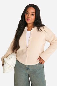 Boohoo Plus Fine Gauge Crew Neck Cardigan, Butter