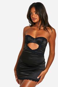 Boohoo Satin And Lace Trim Babydoll, Black