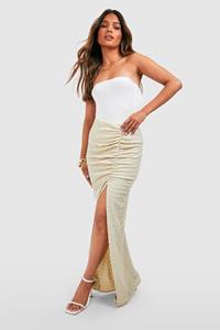 Boohoo Gekreukelde Maxi Rok Met Hoge Split, Beige