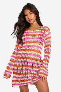 Boohoo Petite Gestreepte Gebreide Strand Jurk, Multi