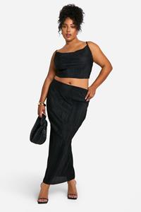 Boohoo Plus Plisse Cami Top & Midaxi Skirt Co Ord, Black