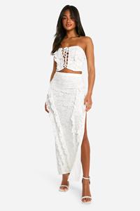 Boohoo Kanten Maxi Rok Met Ruches, White