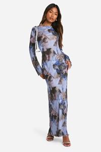 Boohoo Sheer Scoop Back Abstract Maxi Dress, Blue