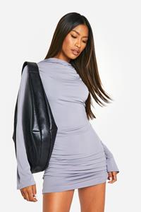 Boohoo Hooded Matte Slinky Mini Dress, Grey