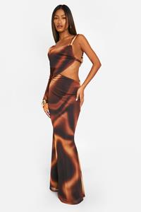 Boohoo Tie Dye Cut Out One Shoulder Maxi Dress, Orange